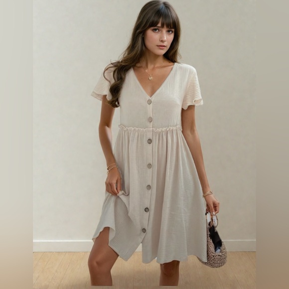 Dresses & Skirts - Boho Frenchy Button Front Frill Trim Smock Dress